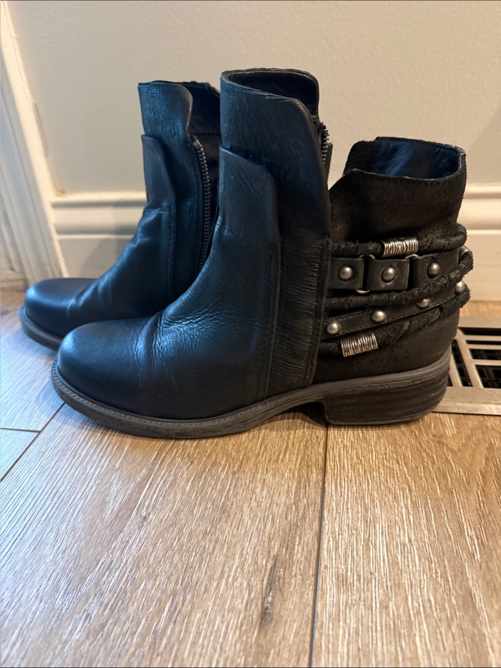 Women's Black Ankle Boots with Studded Strap Detail/ OTBT